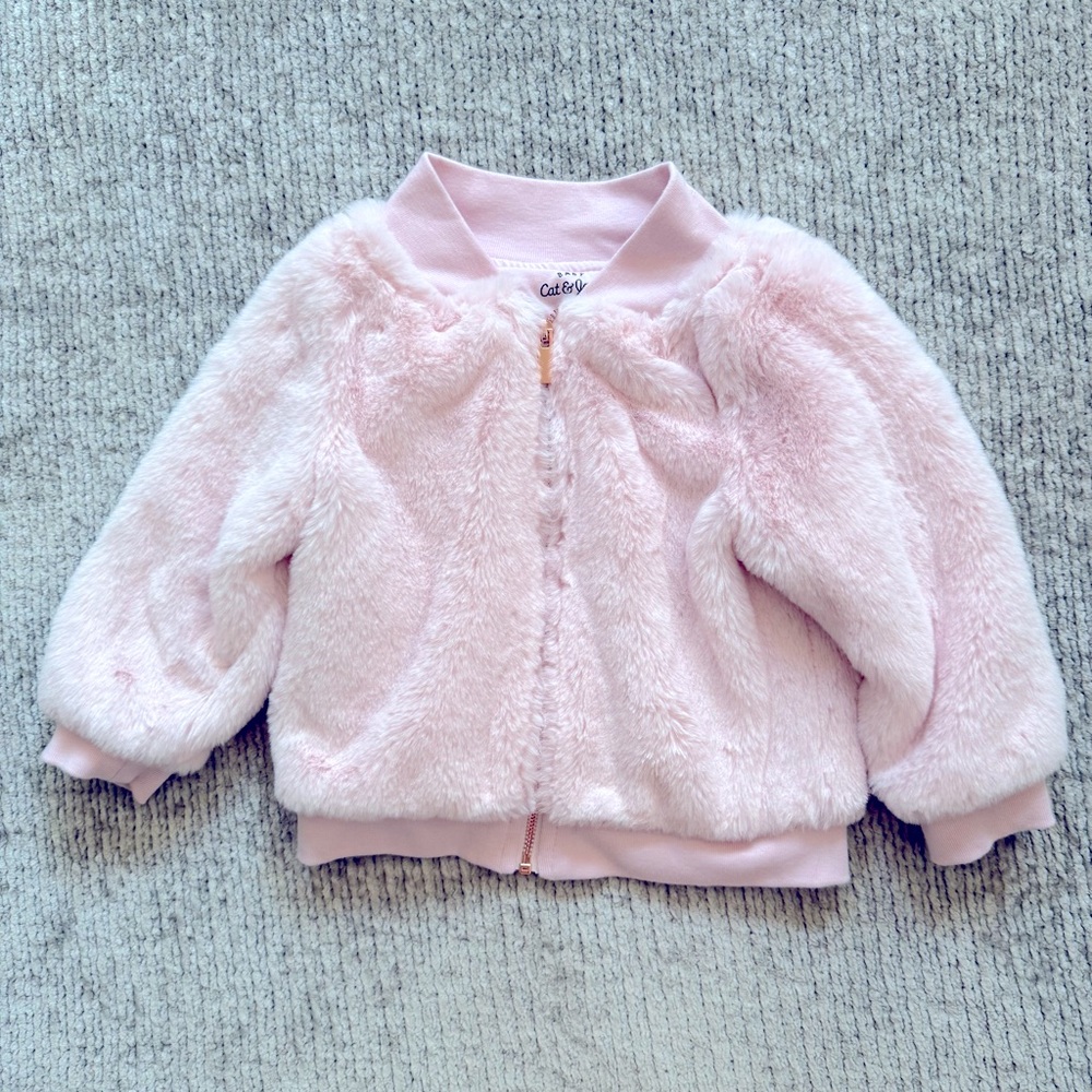 Cat & Jack Baby Pink Faux Fur Bomber Jacket 18M Fall Winter Comfy Soft